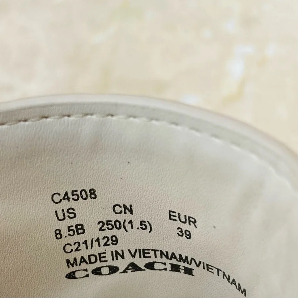 Coach White Leather Espadrille Slide Sandals with Gold Logo